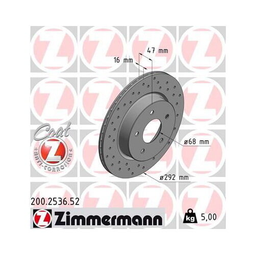 2x ZIMMERMANN Bremsscheibe SPORT Z Ø292mm HINTEN für TRAIL KOLEOS RENAULT NISSAN 2