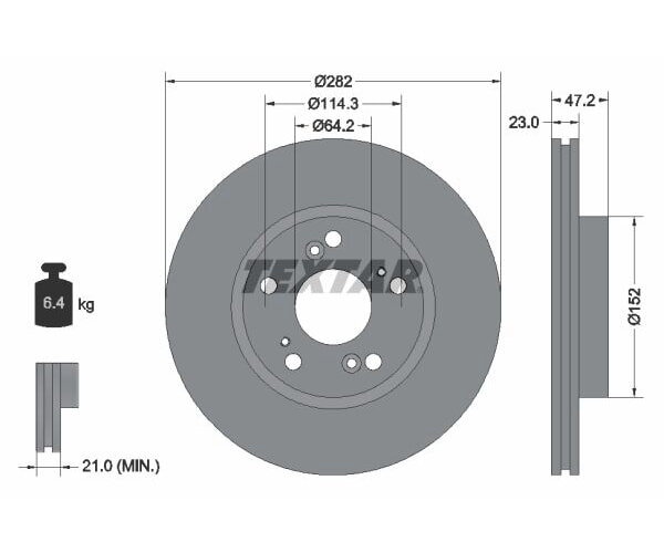2x TEXTAR PRO Brake Discs for Front Axle, 282 mm