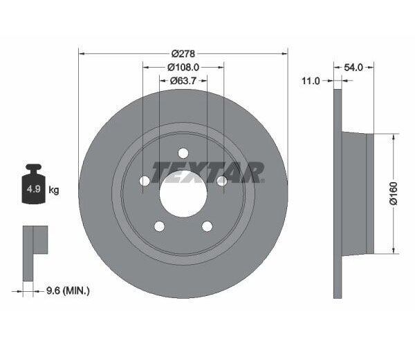 2x TEXTAR Bremsscheibe Hinterachse Ø 278mm für Ford 92124903