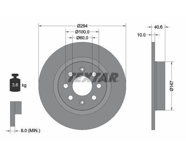 2x TEXTAR rear axle brake disc Ø 264 mm for Fiat Opel  92145903