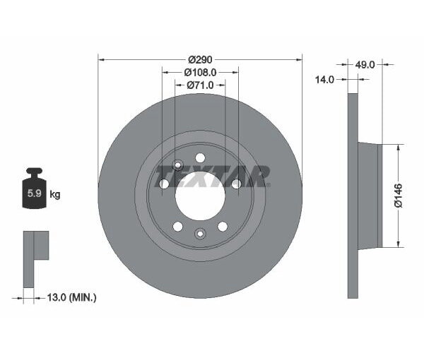 2x TEXTAR rear brake disc Ø 290 mm for Citroen Fiat Peugeot 92157100