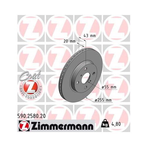 2x ZIMMERMANN Bremsscheibe COAT Z Vorderachse Ø 255mm für Toyota 590.2580.20