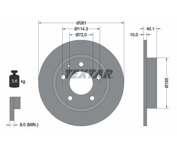 2x TEXTAR Bremsscheibe Hinterachse 261mm
