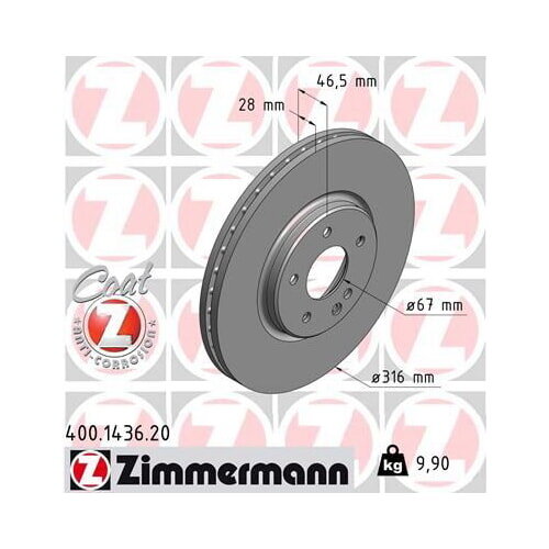 2x ZIMMERMANN Bremsscheibe Ø316mm für MERCEDES E KLASSE CLK C W202