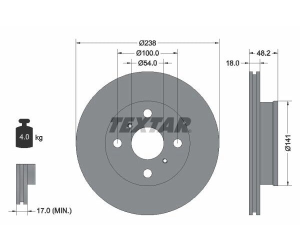 2x TEXTAR brake disc, front axle, Ø 258 mm, for Toyota 92055800