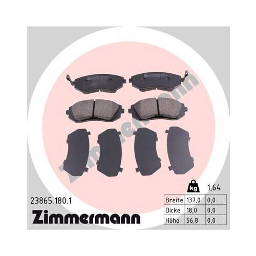 ZIMMERMANN Bremsbelagsatz Bremsbeläge VORDERACHSE für SUBARU