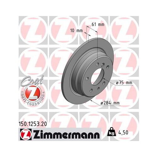 2x ZIMMERMANN Bremsscheibe Ø284mm VOLL HINTEN passend für BMW 5 6