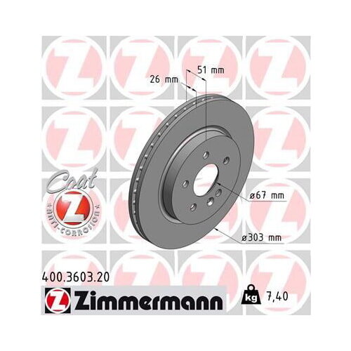 2x ZIMMERMANN COAT Z Brake Disc, Front Axle, 303 mm