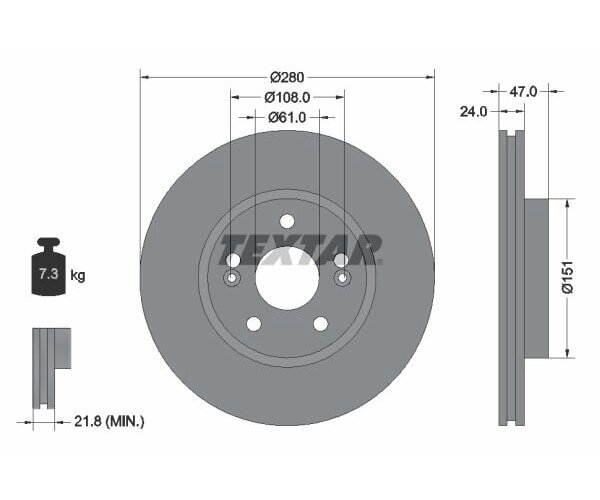 2x TEXTAR Bremsscheibe PRO Ø280mm VORDERACHSE für RENAULT LAGUNA