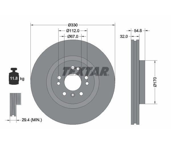 1x TEXTAR Bremsscheibe PRO+ Vorderachse Ø 330mm für MERCEDES