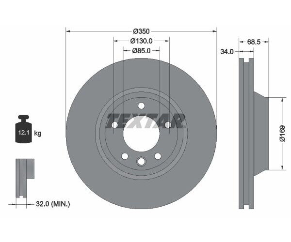 1x TEXTAR brake disc, front axle left, Ø 350 mm, for Audi, Porsche, VW 92121705