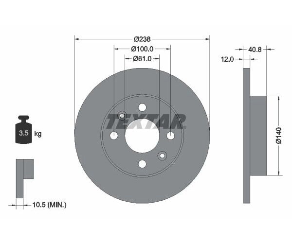 2x TEXTAR Bremsscheibe Vorderachse Ø 238mm für Dacia