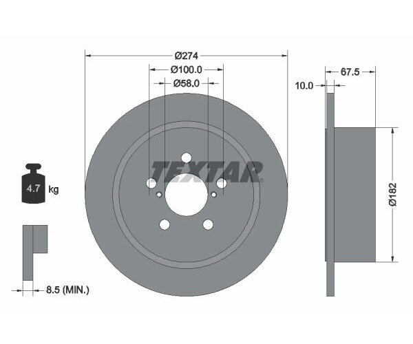 2x TEXTAR Bremsscheibe Hinterachse 274mm
