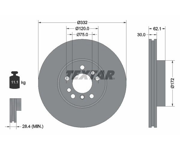 1x TEXTAR Bremsscheibe Vorderachse Ø 332mm für BMW 92107205