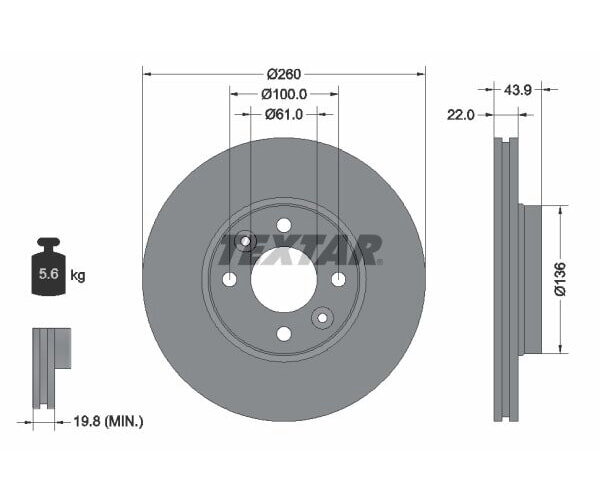 2x TEXTAR Bremsscheibe PRO Vorderachse Ø 260mm für Nissan