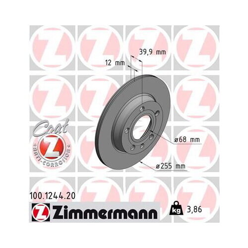 2x ZIMMERMANN Bremsscheibe Hinterachse COAT Z 100.1244.20 Ø 255mm für Audi Seat