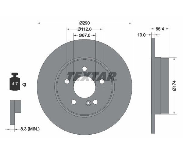 2x TEXTAR brake disc PR O92072703 Ø 290 mm for Mercedes Benz