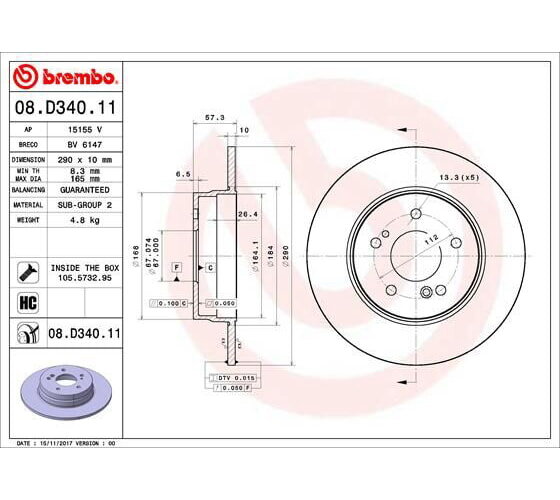 2x BREMBO Bremsscheibe PRIME LINE - UV Coated Hinterachse 290mm