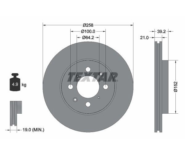 2x TEXTAR Bremsscheibe PRO Vorderachse 258mm