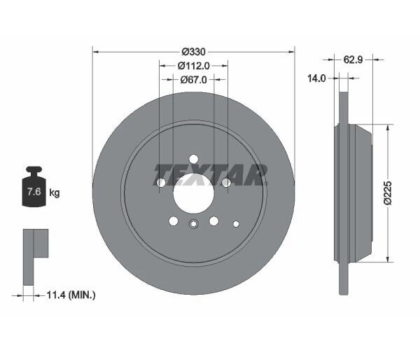 2x TEXTAR Bremsscheibe PRO Ø330mm HINTERACHSE für MERCEDES M W164 R W251 V251