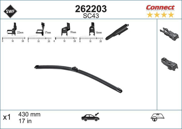 Scheibenwischer SWF 262203 Alternative Connect 430 mm Flachbalken Linkslenker