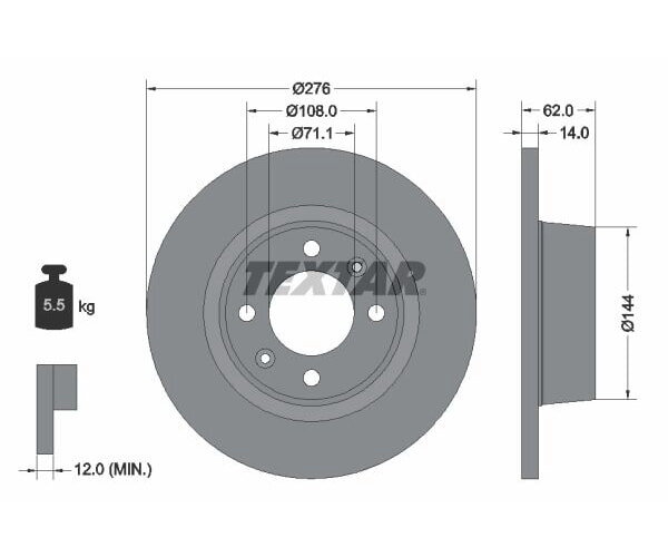 2x TEXTAR Bremsscheibe Hinterachse 276mm