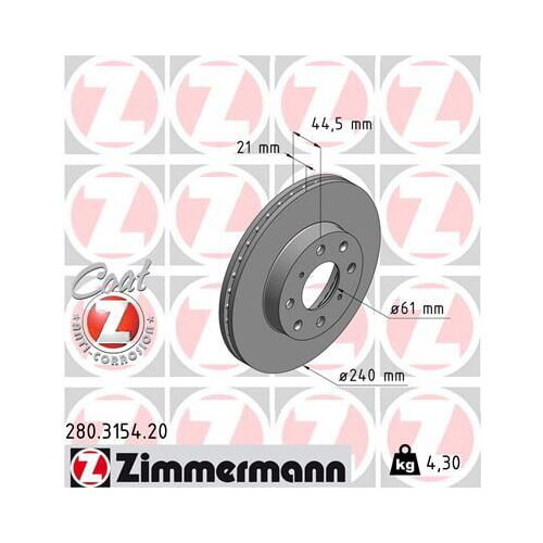 2x Bremsscheibe Vorderachse für Honda Civic V VI COAT Z 280.3154.20 Zimmermann