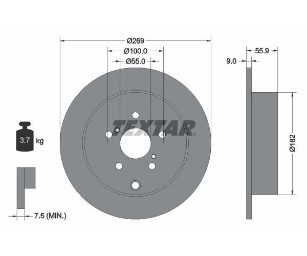 2x TEXTAR Bremsscheibe PRO Hinterachse 269mm