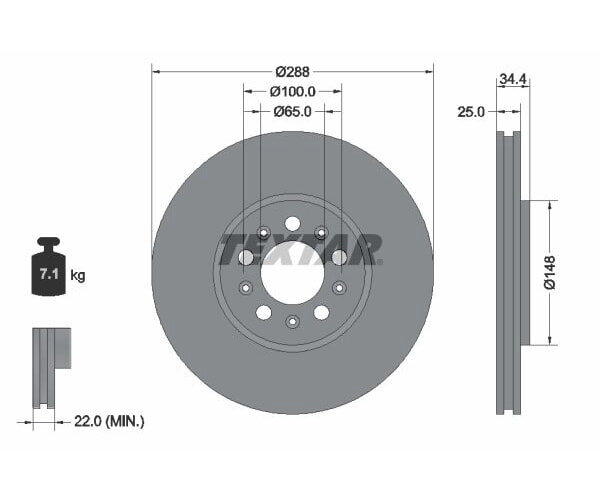 2x TEXTAR brake disc front axle Ø 288 mm for Audi, Seat, Skoda, VW 92106603