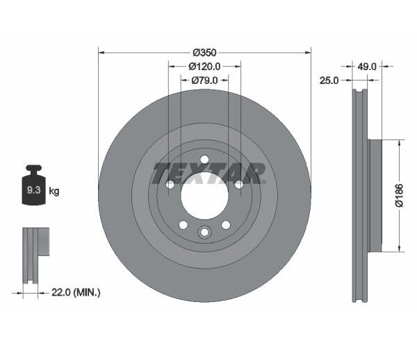 2x TEXTAR PRO 92278403 Brake Disc, 350 mm, for Land Rover Range Rover