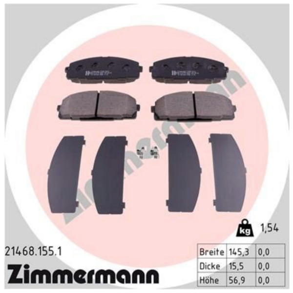 ZIMMERMANN Bremsbelagsatz für Ford Transit Mk 4 Tourneo Toyota Hiace vorne