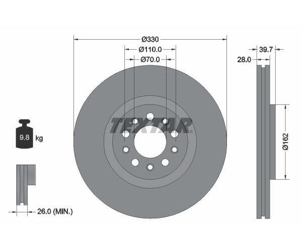 1x TEXTAR Bremsscheibe PRO Vorderachse Ø 330mm für ALFA ROMEO