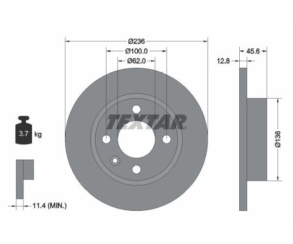 2x TEXTAR Bremsscheibe Vorderachse Ø 236mm für SKODA VW