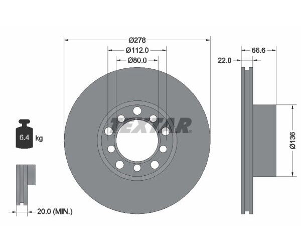 1x TEXTAR front brake disc, 278 mm diameter, for MERCEDES