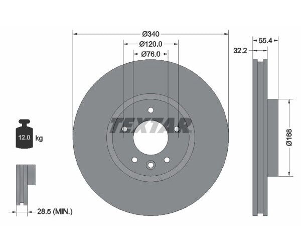 1x TEXTAR Bremsscheibe PRO+ Vorderachse Ø 340mm für AUDI VW SEAT
