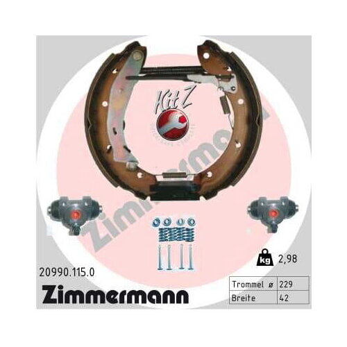 Bremsbackensatz hinten vormontiert mit Radbremszylinder ZIMMERMANN 20990.115.0