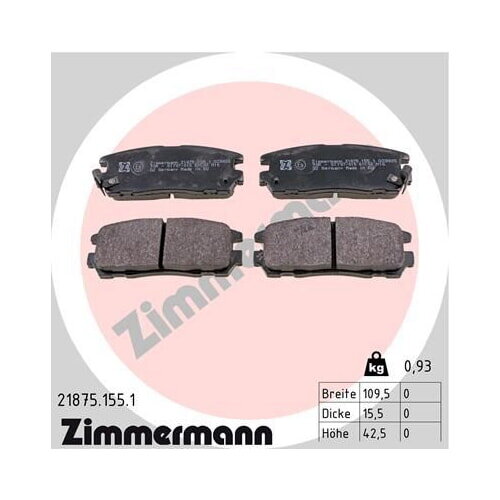 ZIMMERMANN Bremsbelagsatz Scheibenbremse Hinterachse für Opel Isuzu 21875.155.1