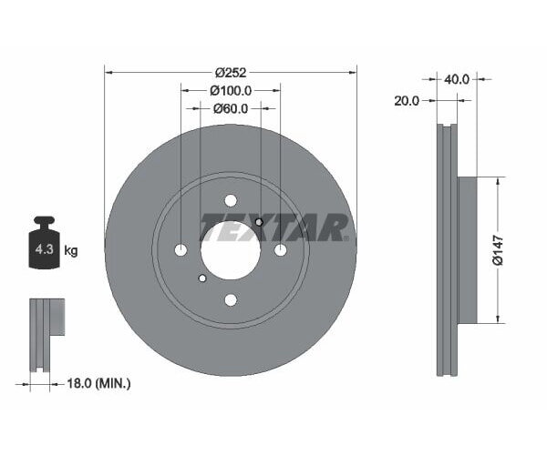 2x TEXTAR Bremsscheibe 252mm Vorderachse