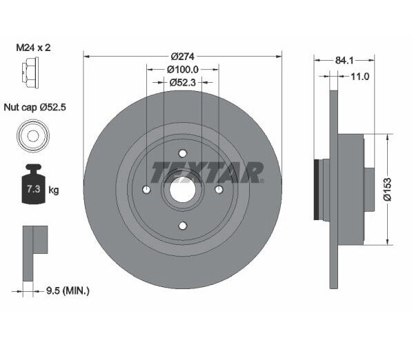 1x TEXTAR Bremsscheibe PRO Hinterachse Ø 274mm für RENAULT