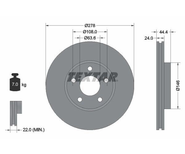 2x Bremsscheiben vorne 278mm für Ford Transit Connect Tourneo Textar PRO