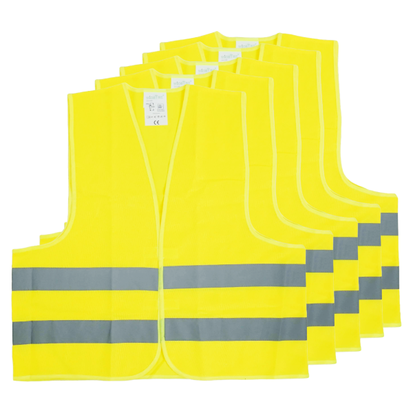 5x Warnweste Polyester Auto Warnschutzweste Gelb Signalweste Wicatex KFZ