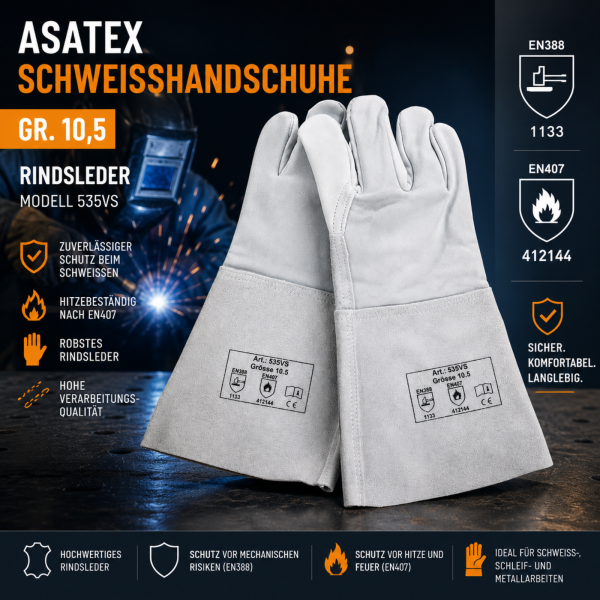 Schweißhandschuhe ASATEX Gr. 10,5 Rindsleder 535VS Arbeitshandschuhe EN388 EN407