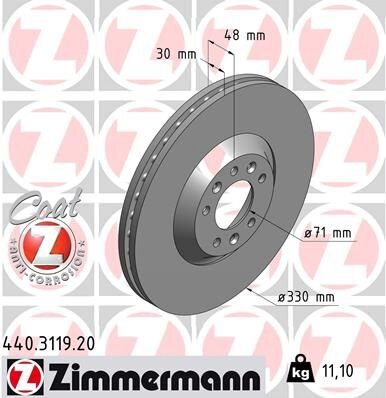 1x ZIMMERMANN Bremsscheibe Ø330mm VORNE für CITROEN C5 C6 PEUGEOT 407