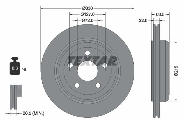 2x TEXTAR Bremsscheiben Ø330mm HINTERACHSE für JEEP GRAND CHEROKEE 4 IV WK