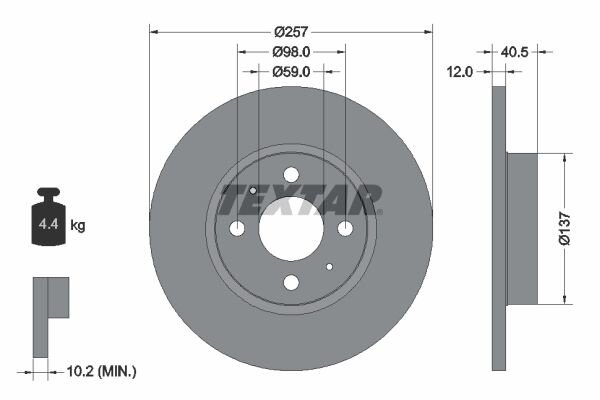 2x TEXTAR Bremsscheiben Ø257mm VORDERACHSE für ALFA 145 146 FIAT 500 C