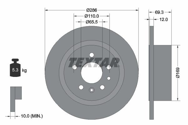 2x TEXTAR Bremsscheiben Ø286mm VOLL HINTEN PASSEND FÜR OPEL OMEGA