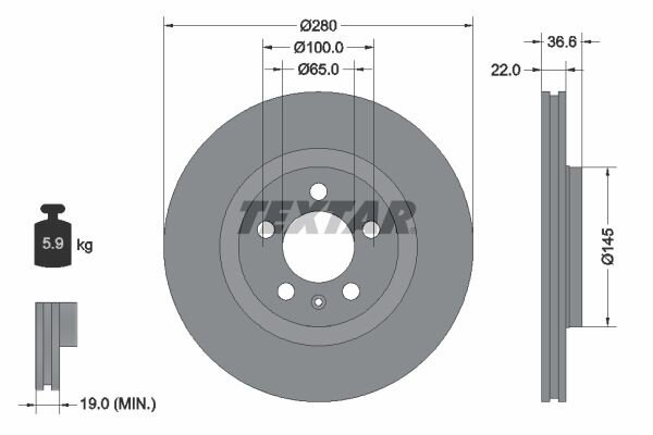 2x TEXTAR Bremsscheiben Ø280mm VORNE für AUDI A3 SEAT Leon SKODA Octavia Golf 4