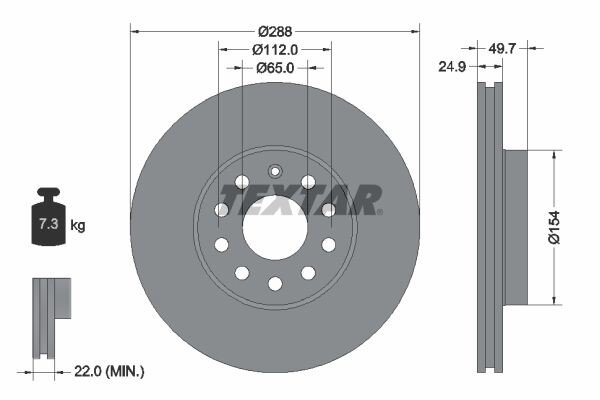 2x TEXTAR Bremsscheiben Ø288mm VORNE FÜR AUDI A3 SEAT LEON KAROQ VW GOLF 7