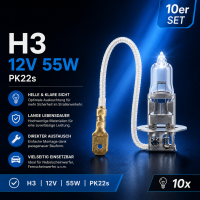 10x Glühlampe H3 12V 55W PK22s Leuchtmittel Birne...