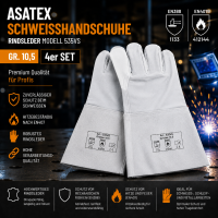 4x Schweißhandschuhe ASATEX Gr. 10,5 Rindsleder Arbeitshandschuhe EN388 EN407